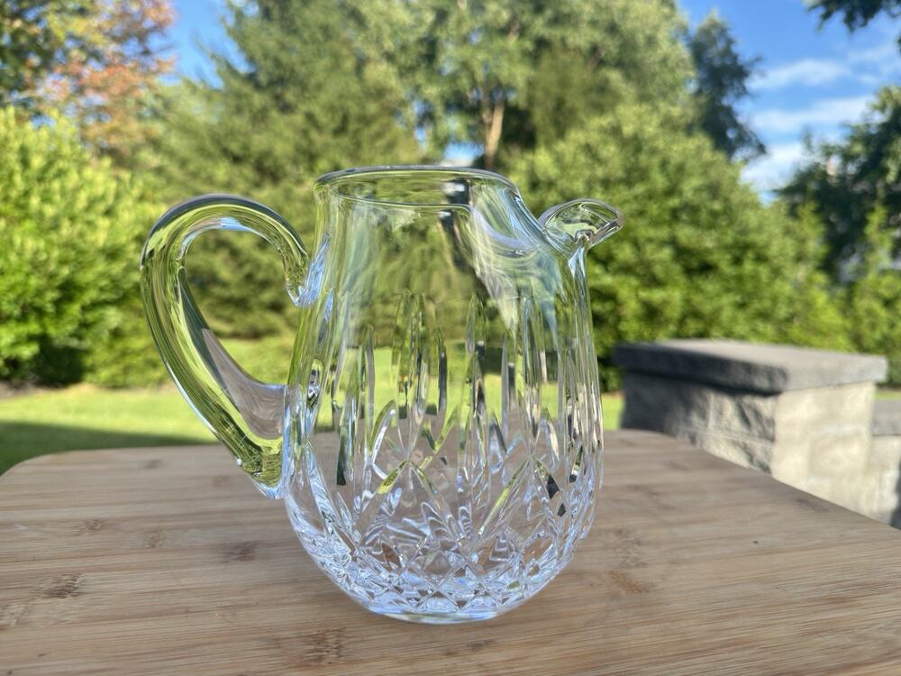 Waterford Ireland Lismore Crystal Jug Pitcher Ice Lip 6 1/4" Tall 32 oz